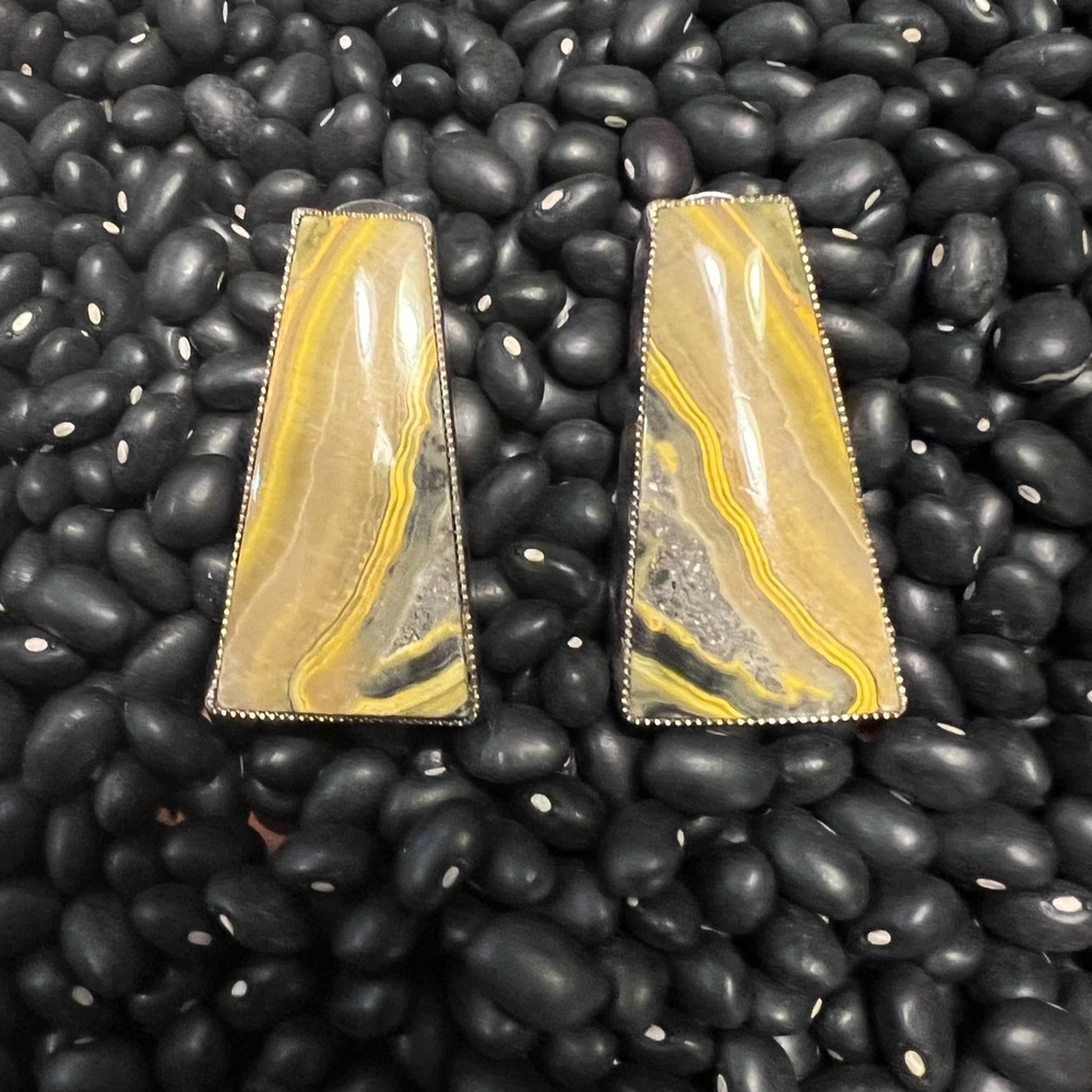 Native American sterling silver bumblebee jasper post back earrings